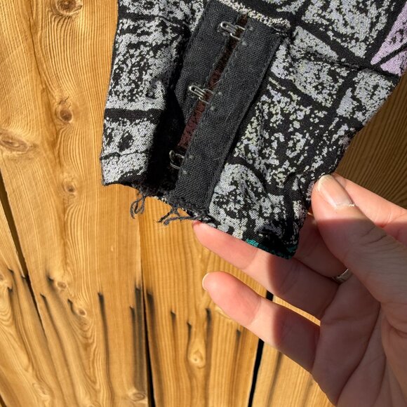 PRICE FIRM Vintage 80s 90s Grey Abstract Print Button Down Blouse Jacket | S/M - Picture 12 of 17